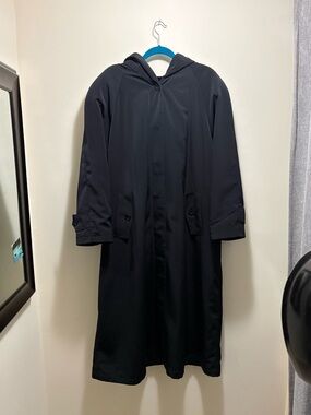 Vintage Black Hooded Long Coat - Classic Minimalist Style 2XL